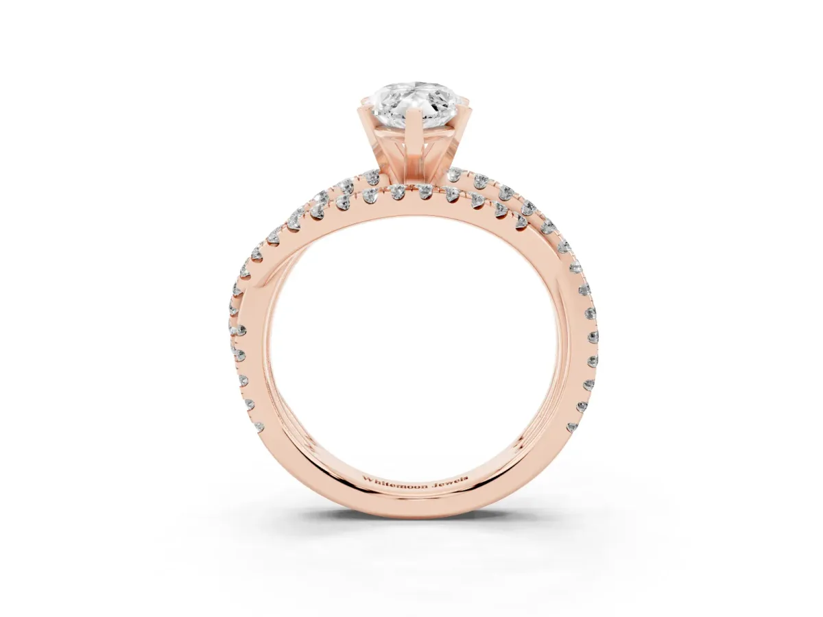 Marquise Cut Solitaire Twist Band with Pavé Setting and Four-Prong Setting Rose gold