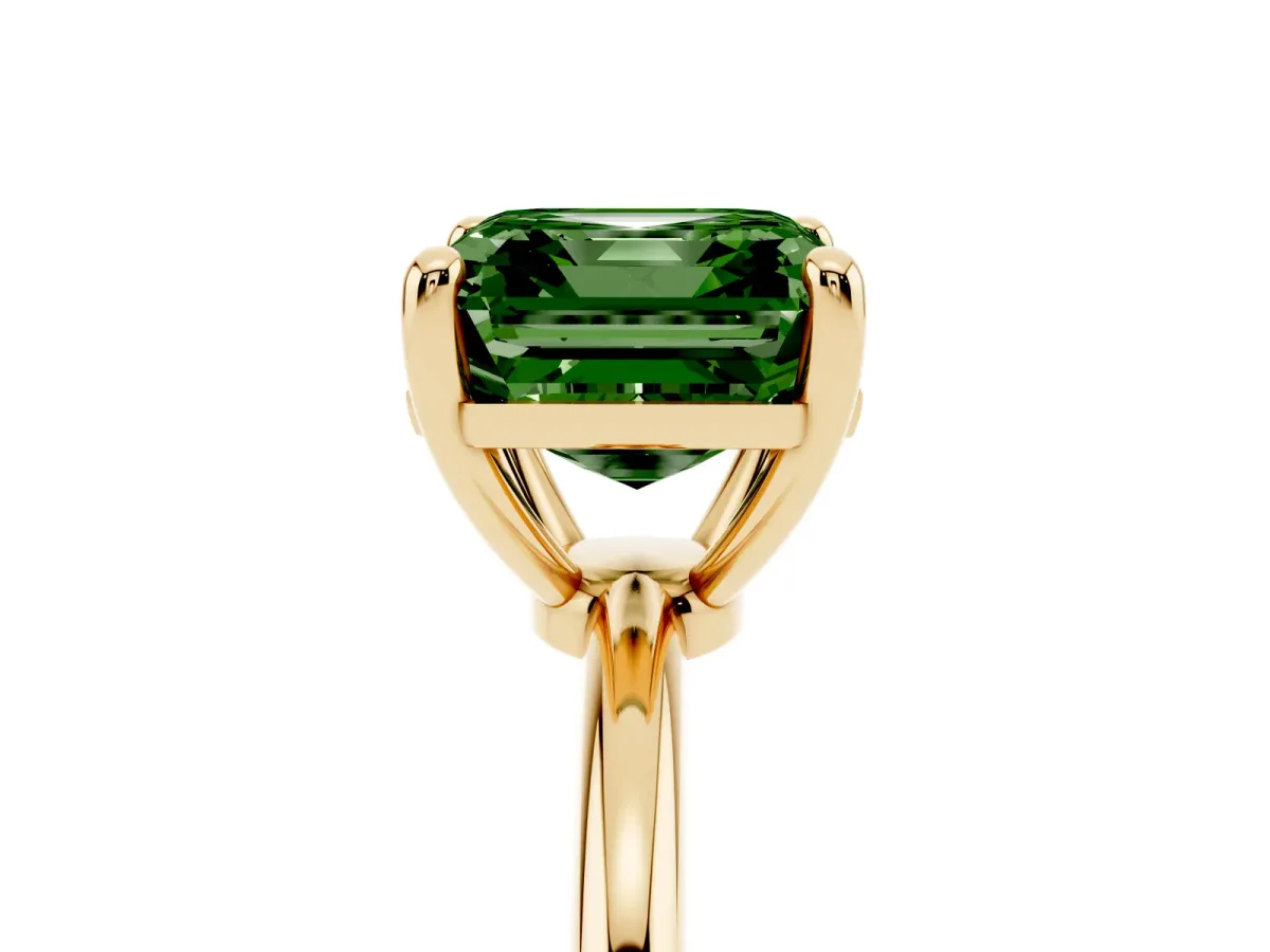 Fancy Green Asscher Cut Solitaire Diamond Ring with 4-Prong Setting on a Classic Band Yellow gold
