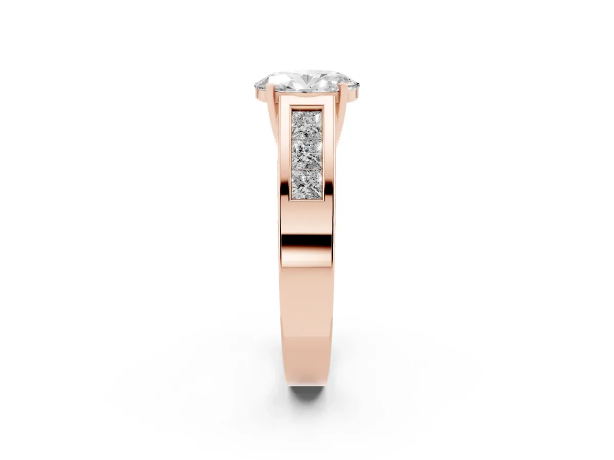 Oval Cut Cut Channel Set Solitaire Ring with Four-Prong Setting Rose gold