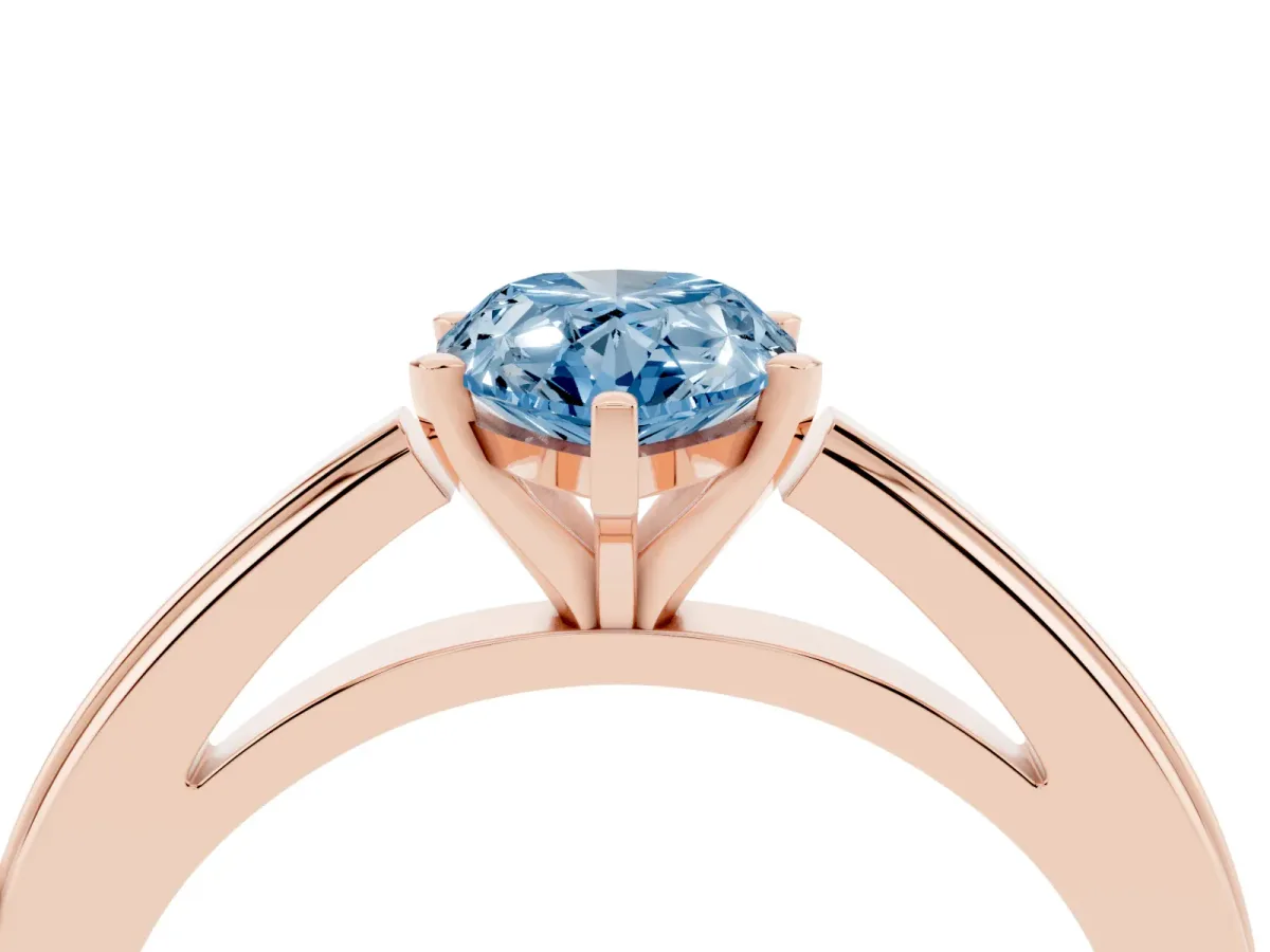 Fancy Blue Pear Cut Solitaire Diamond Ring with Four-Prong Setting and Classic Band Rose gold