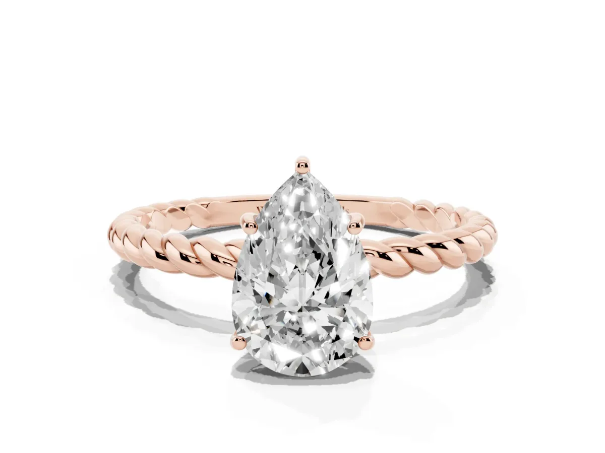 Pear Cut Solitaire Twist Band Ring with Four-Prong Setting Rose gold
