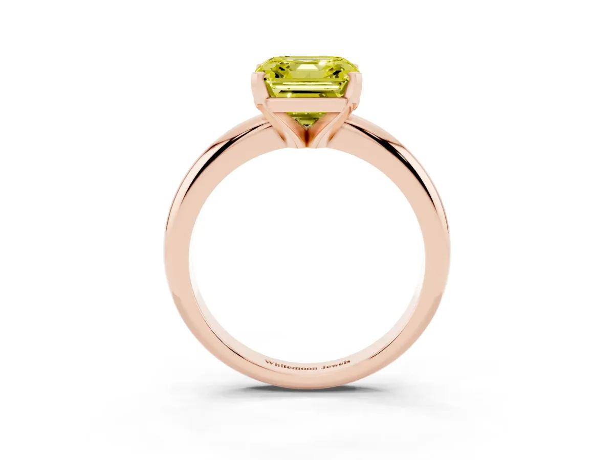 Fancy Yellow Asscher Cut Diamond Solitaire Engagement Ring with Round Band and Four-Prong Setting Rose gold