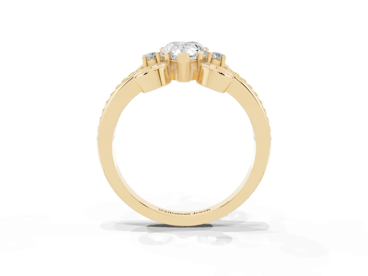 Pear Cut Solitaire Twisted Band Scroll Prong Ring Yellow gold