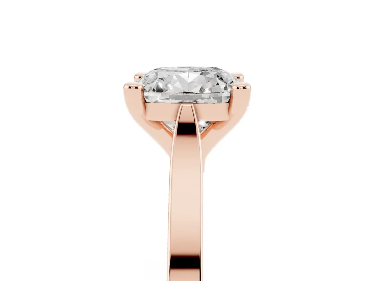 Cushion Cut Solitaire Diamond Ring with Four-Prong Setting and Tapered Band Rose gold
