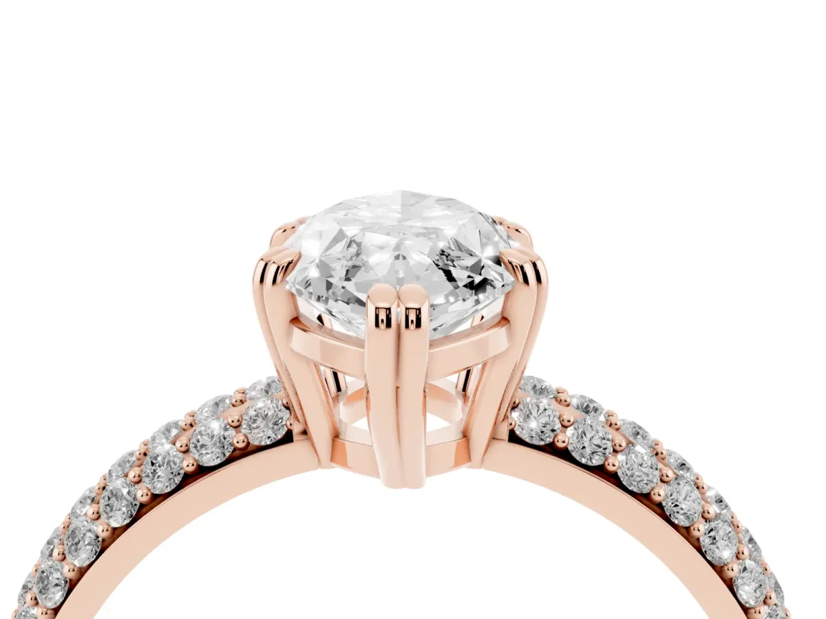 Marquise Cut Diamond Solitaire Ring with Multi-Row Round Pavé Band and Prong Setting Rose gold