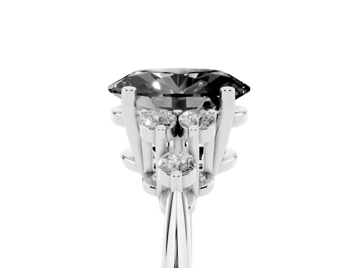 Fancy Black Oval Cut Cut Diamond Cluster Ring with Solitaire Band and Four-Prong Setting Silver