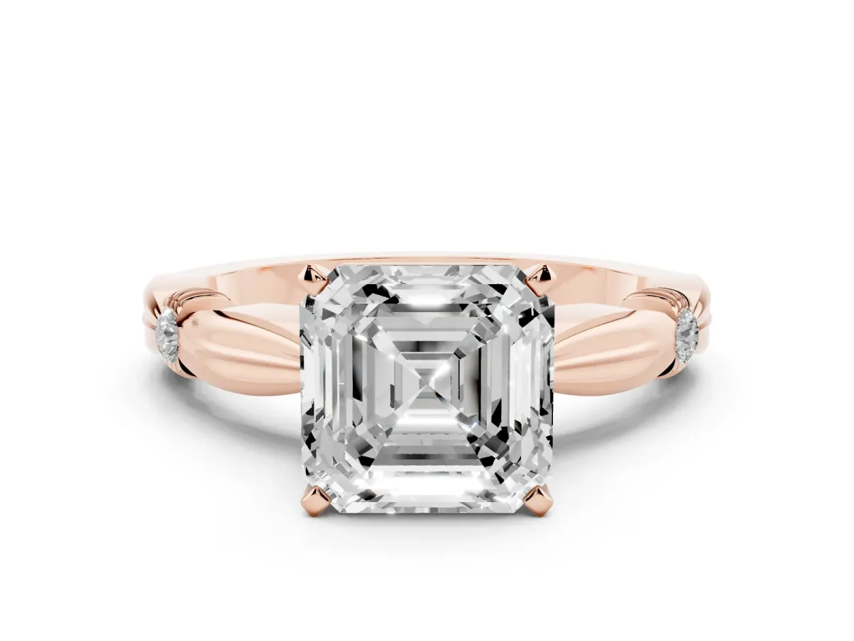 Asscher Cut Solitaire Diamond Twisted Band with Four-Prong Setting Rose gold