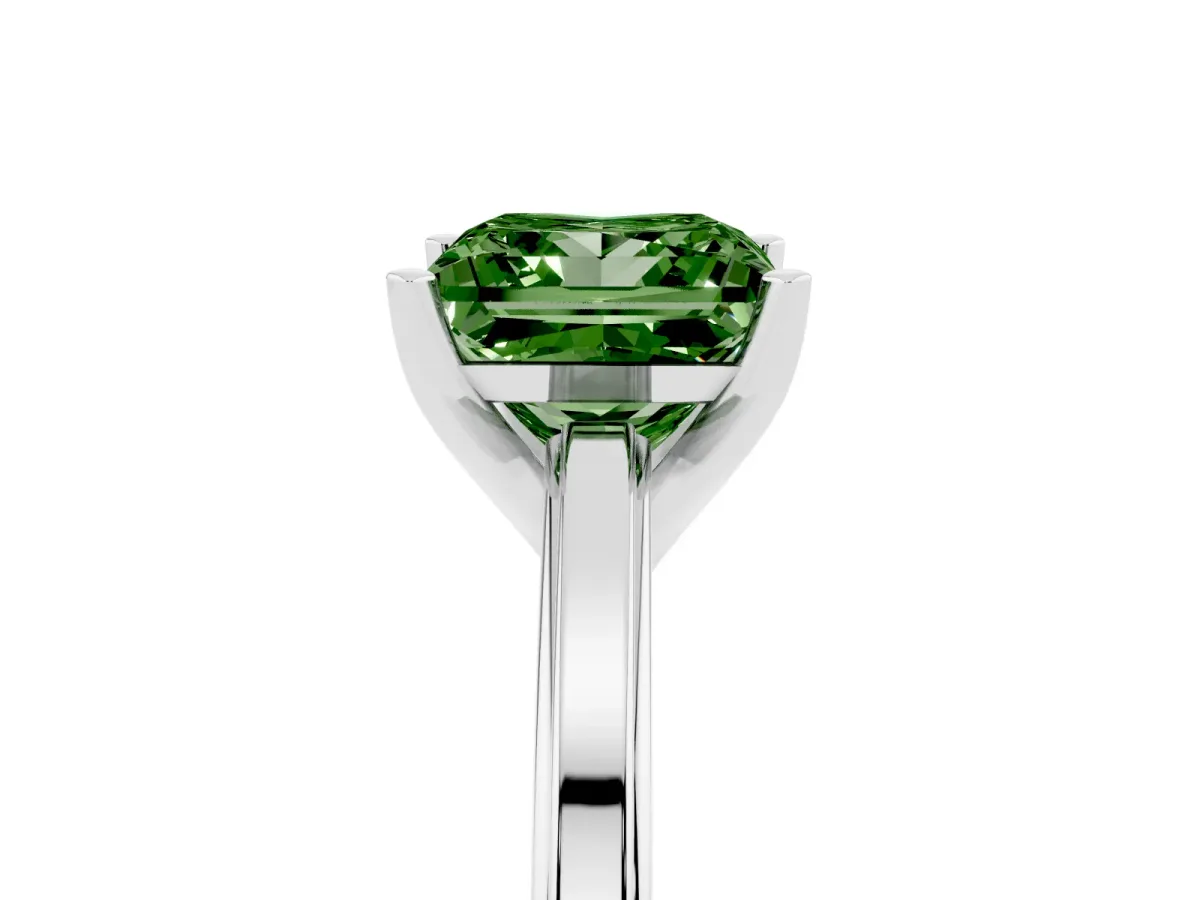 Fancy Green Princess Cut Solitaire Diamond Ring with Four-Prong Setting and Classic Band Platinum