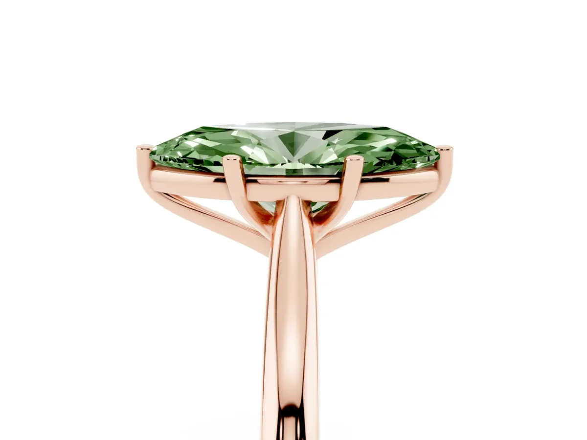 Fancy Green Marquise Cut Cut Solitaire Ring with Cathedral Band and Four-Prong Setting Rose gold