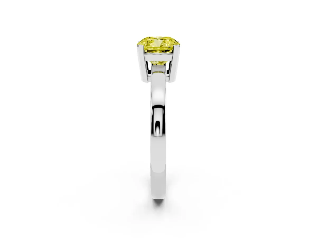 Fancy Yellow Cushion Cut Cut Solitaire Ring with Four-Prong Setting and Classic Band Silver