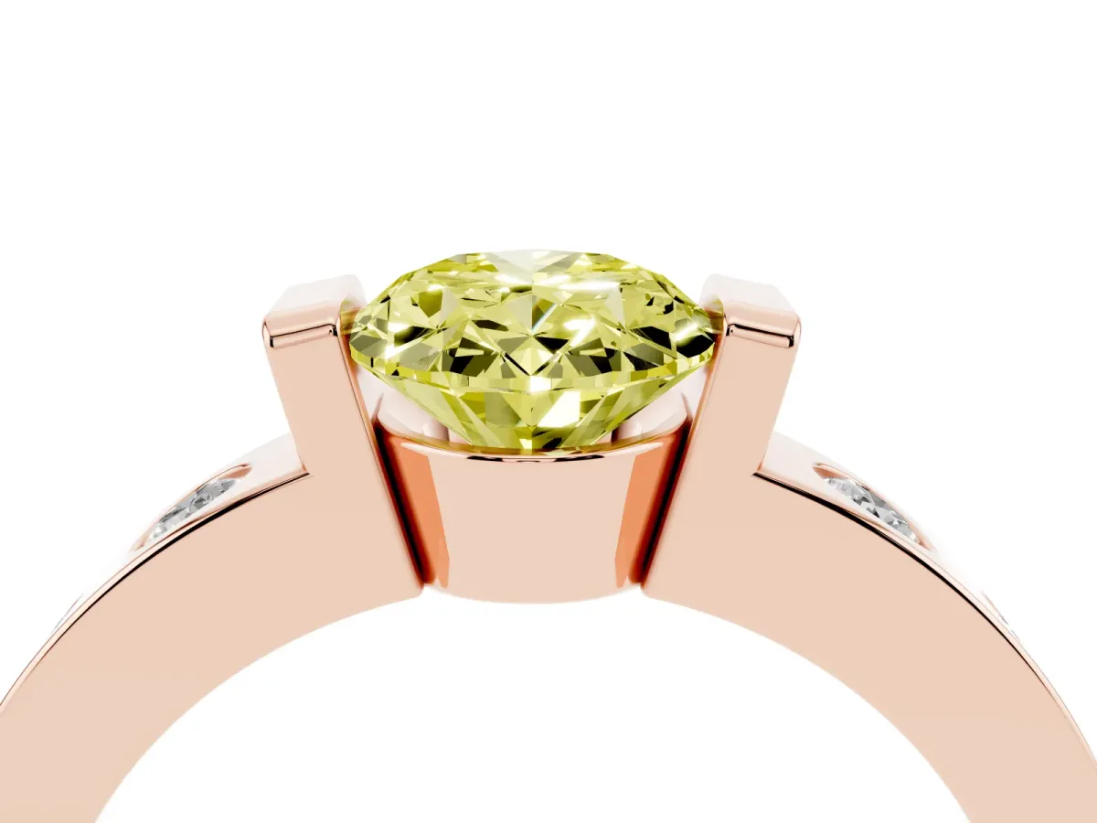 Fancy Yellow Oval Cut Brilliant Channel-Set Diamond Ring with Bezel Prong Setting Rose gold