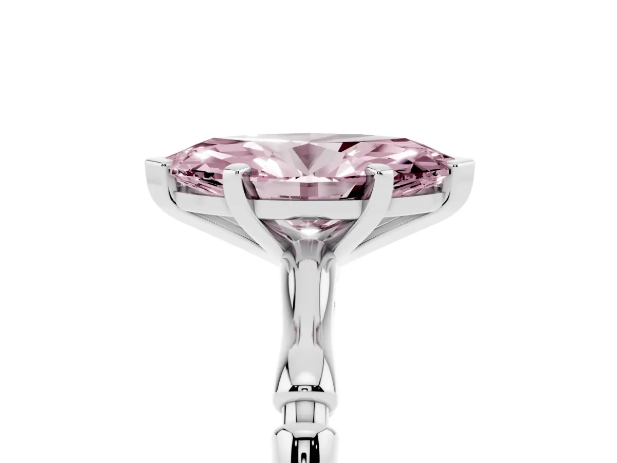 Fancy Pink Marquise Cut Solitaire Diamond Ring with Bamboo Band and Four-Prong Setting Silver