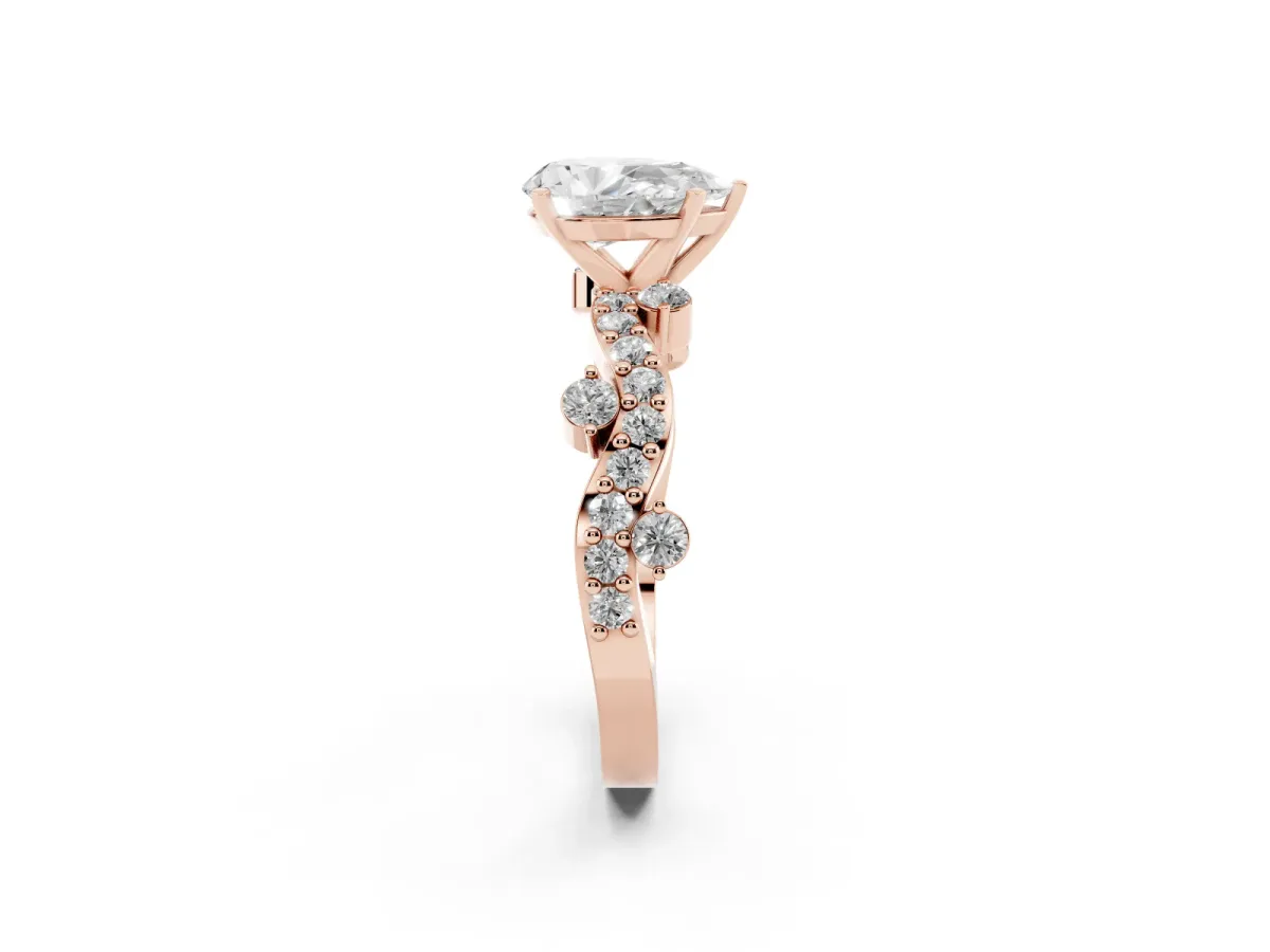 Pear Cut Cut Solitaire Diamond Twisted Band with Pave Setting Rose gold