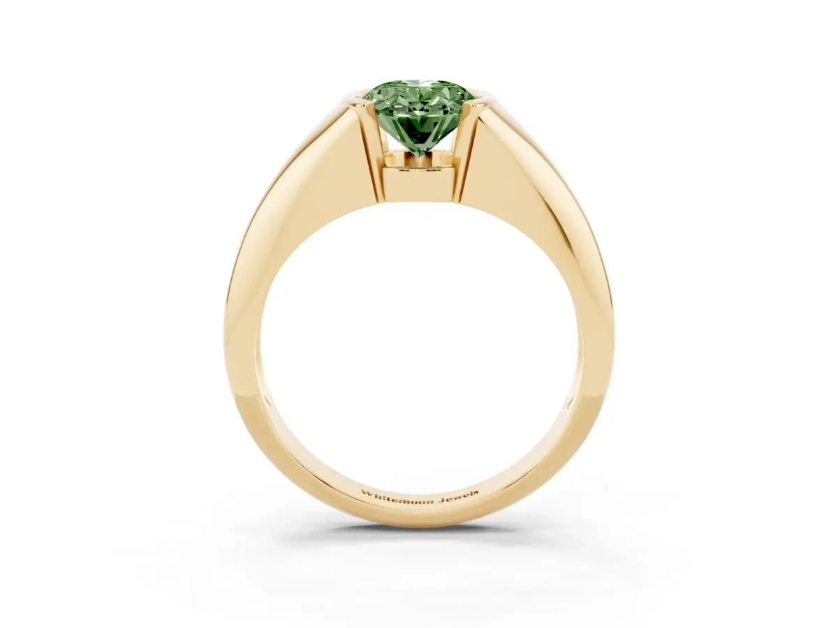 Fancy Green Oval Cut Solitaire Tension Set Diamond Ring Yellow gold