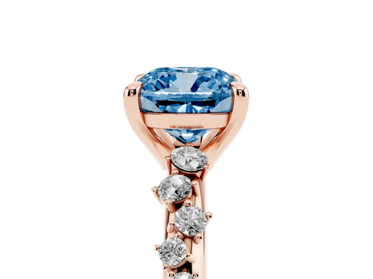 Fancy Blue Cushion Cut Cut Diamond Vine Band with Four-Prong Setting Rose gold