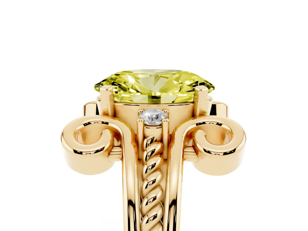 Fancy Yellow Oval Cut Solitaire Twisted Band Scroll Prong Ring Yellow gold