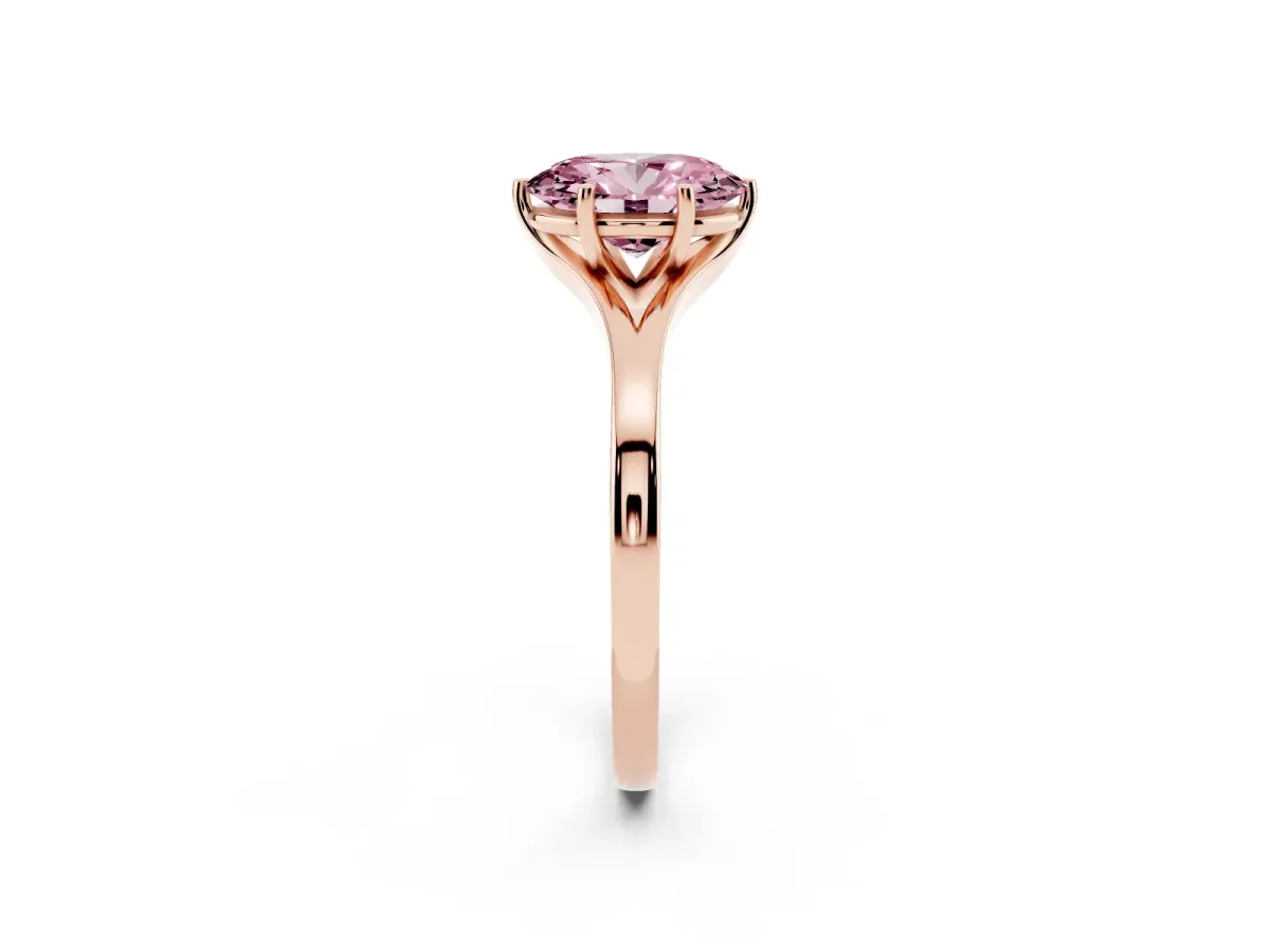 Fancy Pink Oval Cut Solitaire Diamond Ring with Six-Prong Setting and Tapered Band Rose gold