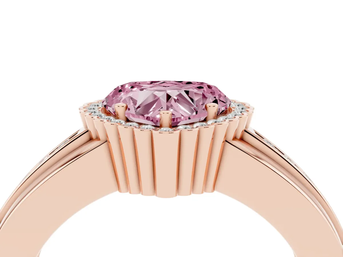 Fancy Pink Heart Cut Cut Halo Pave Band Four-Prong Ring Rose gold