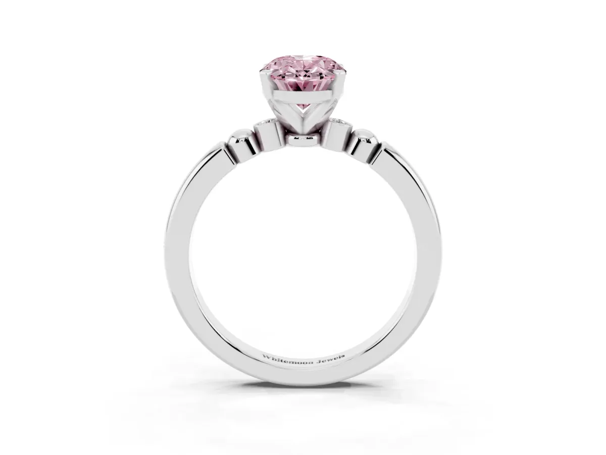 Fancy Pink Oval Cut Solitaire Beaded Band with Four-Prong Setting Platinum