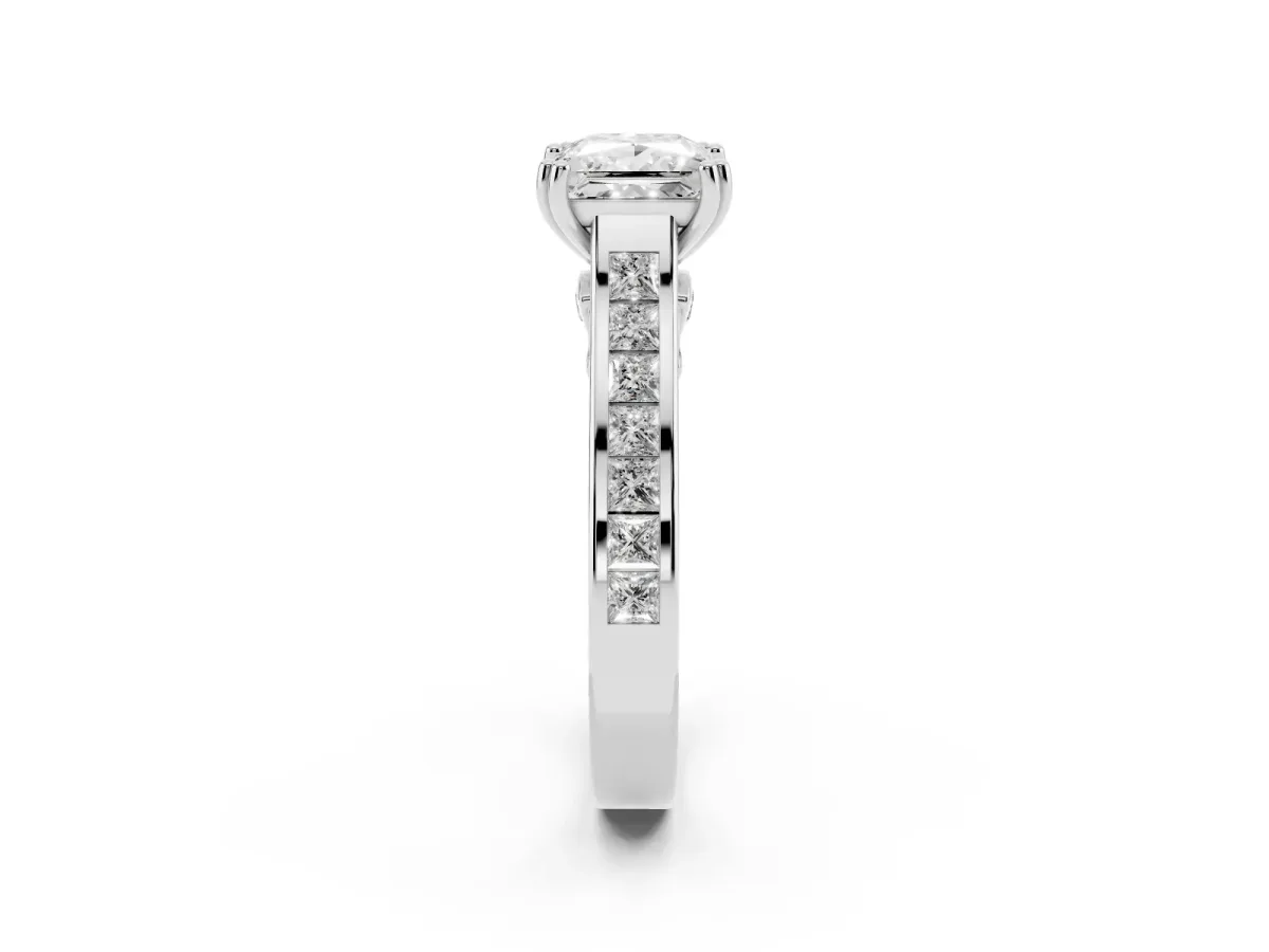 Princess Cut Cut Channel Set Solitaire Engagement Ring with Prong Setting Silver