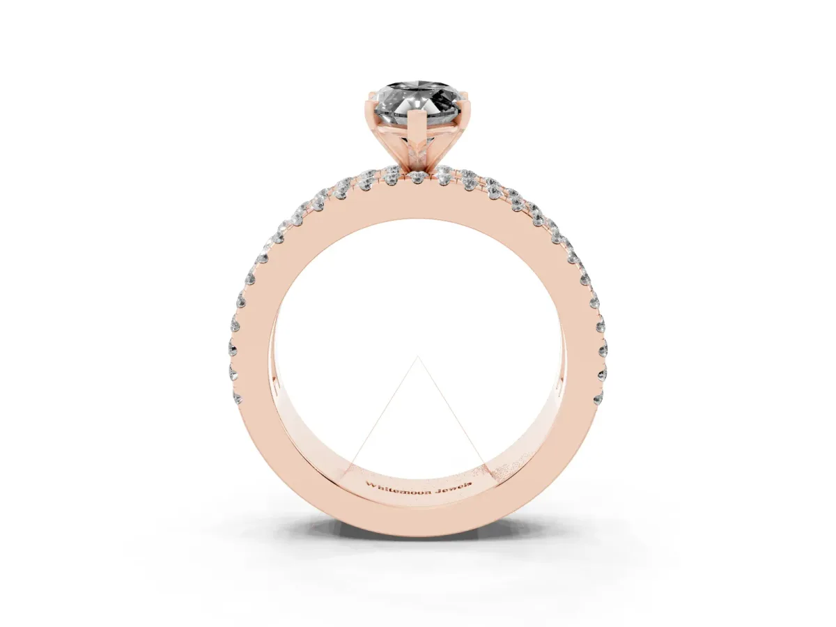 Fancy Black Marquise Cut Diamond Solitaire Ring with Pavé and Channel Set Band Rose gold