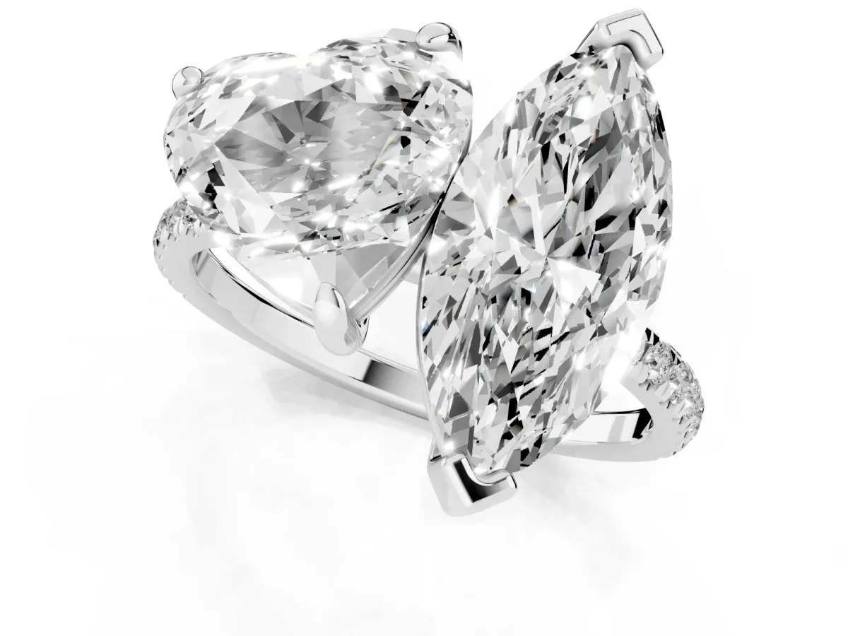 Heart and Marquise Toi Moi Ring with Prong Setting and Pave Band Platinum