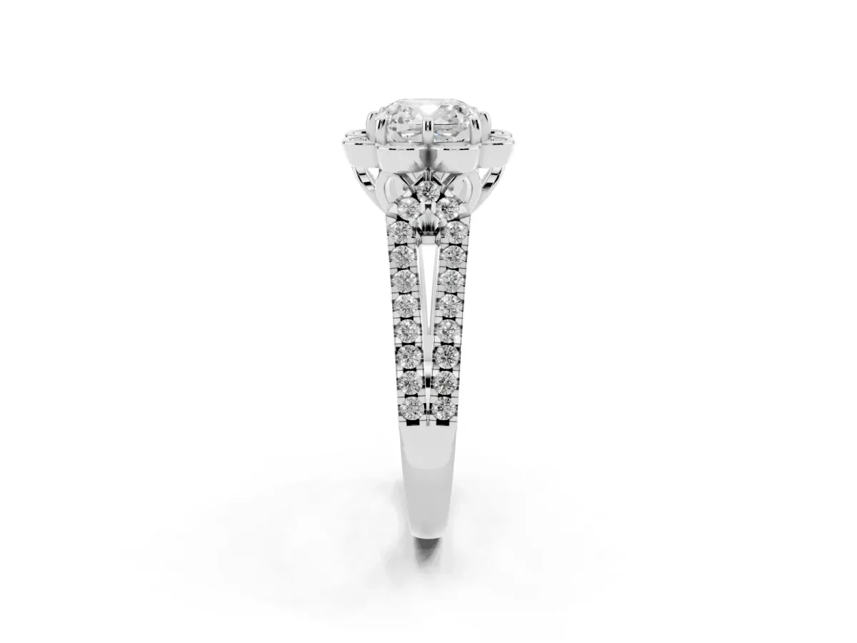 Cushion Cut Halo Diamond Floral Split Shank Engagement Ring Platinum