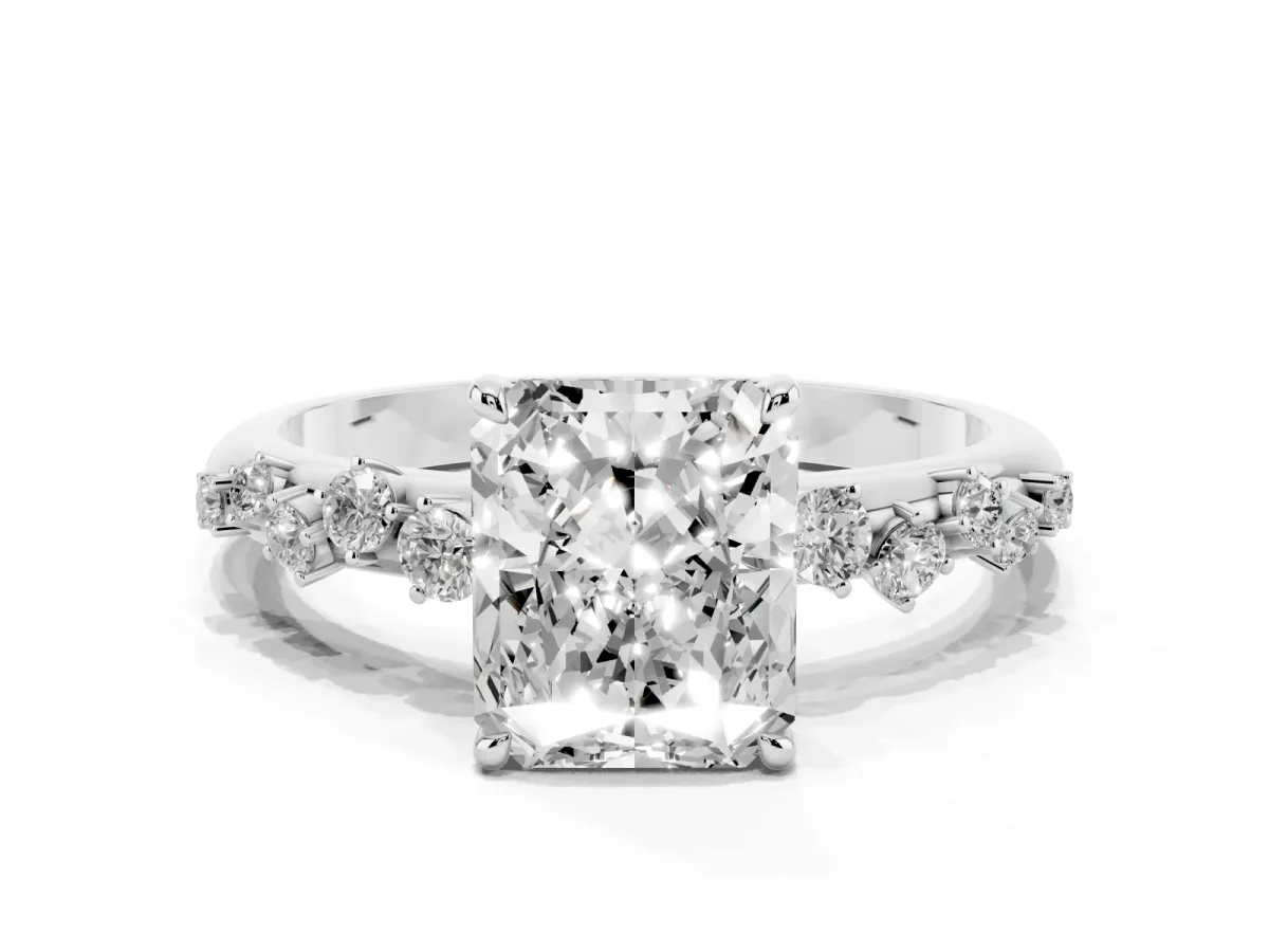 Radiant Cut Diamond Cluster Prong-Set Solitaire Ring Platinum