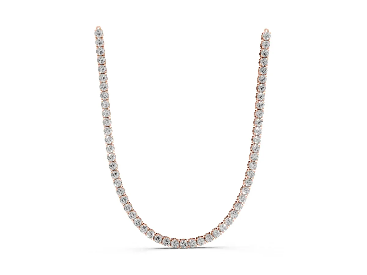 Round Diamond Tennis Necklace with Four-Prong Setting Rose gold