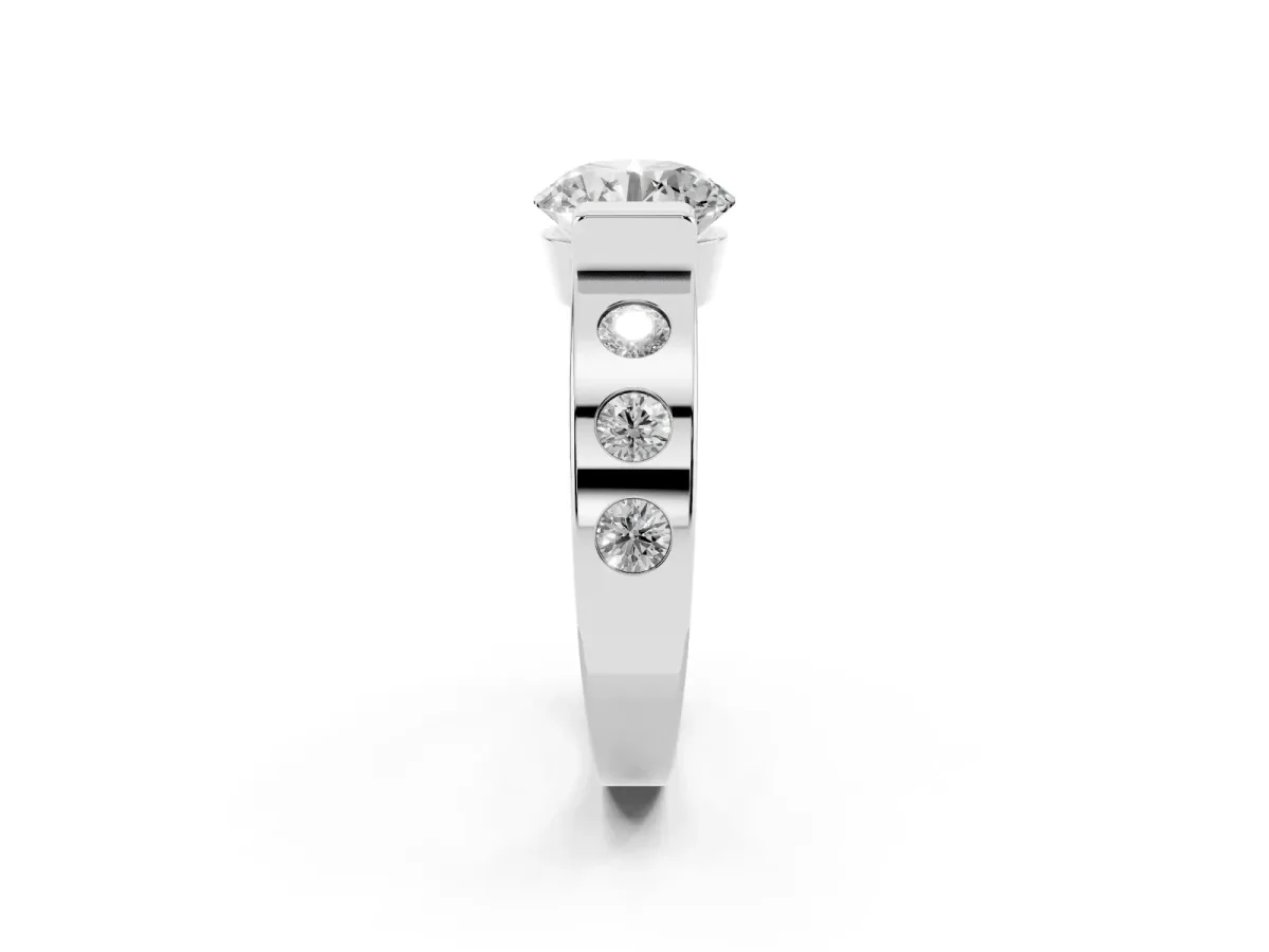 Round Cut Brilliant Channel-Set Diamond Ring with Bezel Prong Setting Silver