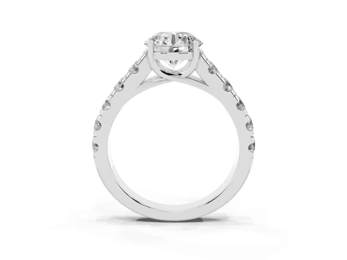 Round Cut Cut Diamond Solitaire Ring with Micro Pave Band and Prong Setting Platinum