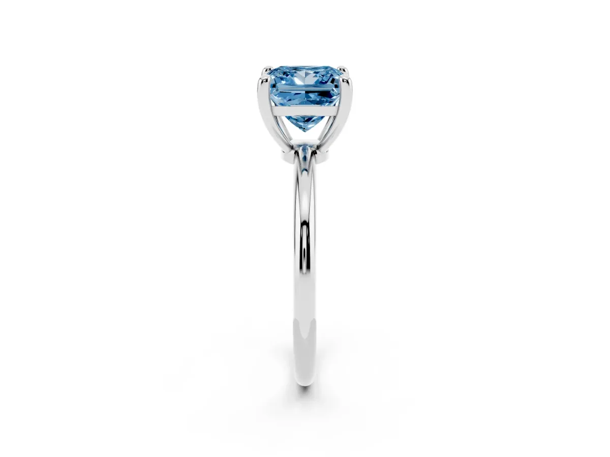 Fancy Blue Princess Cut Solitaire Diamond Ring with 4-Prong Setting on a Classic Band Silver