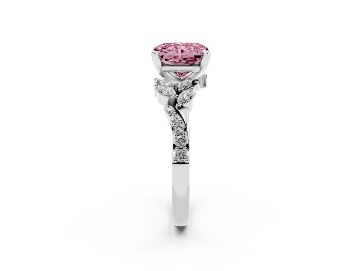 Fancy Pink Radiant Cut Solitaire Marquise Twist Band with Six-Prong Setting Silver