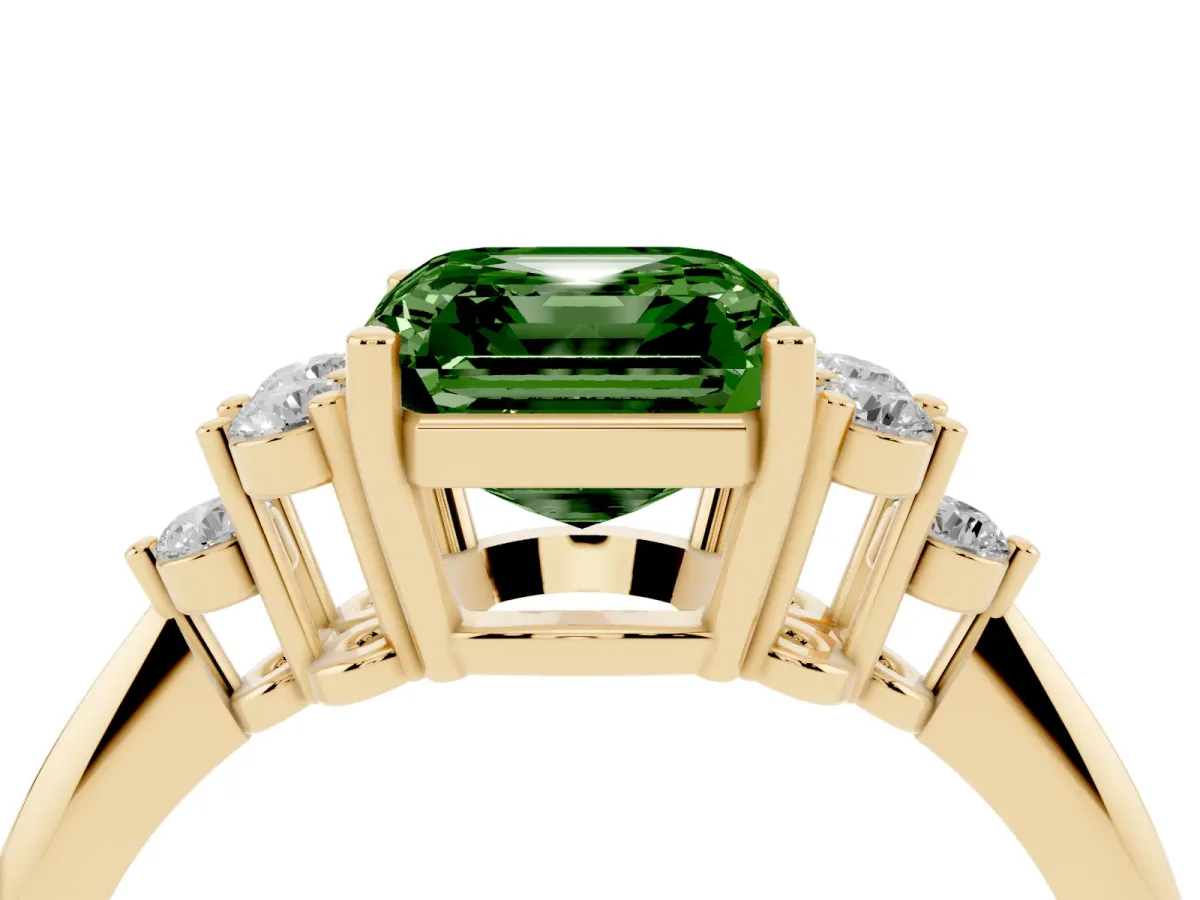 Fancy Green Asscher Cut Cut Diamond Cluster Ring with Solitaire Band and Four-Prong Setting Yellow gold