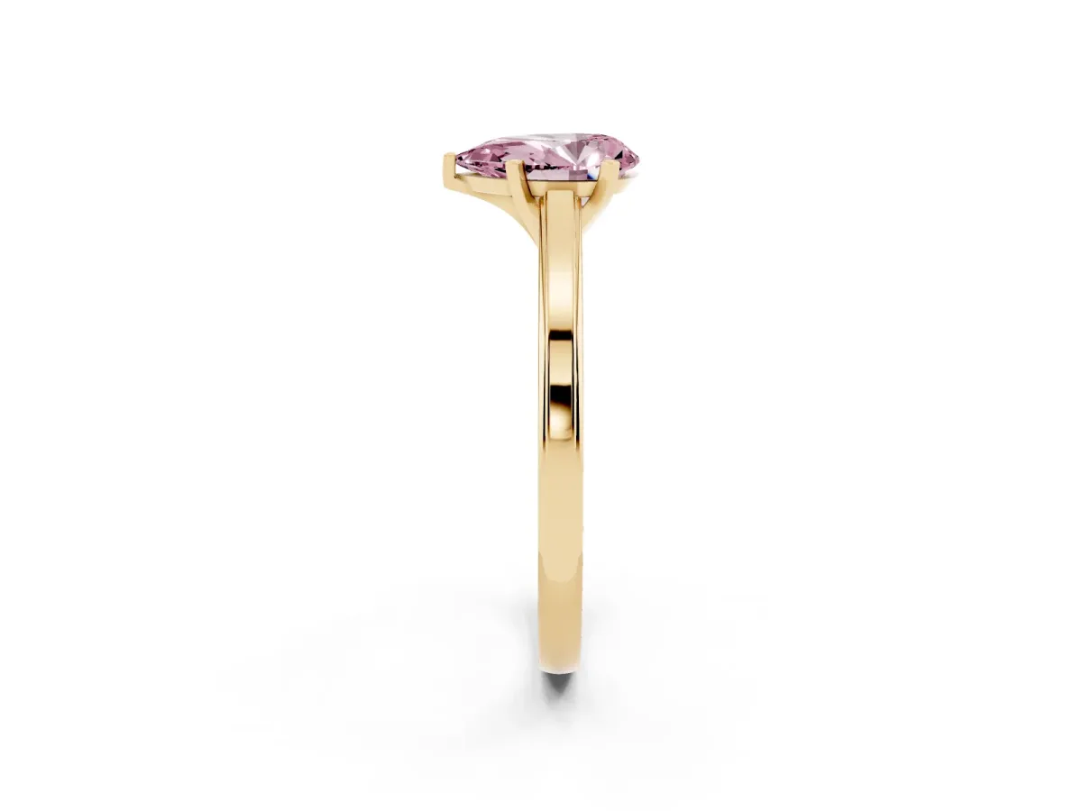 Fancy Pink Pear Cut Solitaire Diamond Ring with Four-Prong Setting and Classic Band Yellow gold