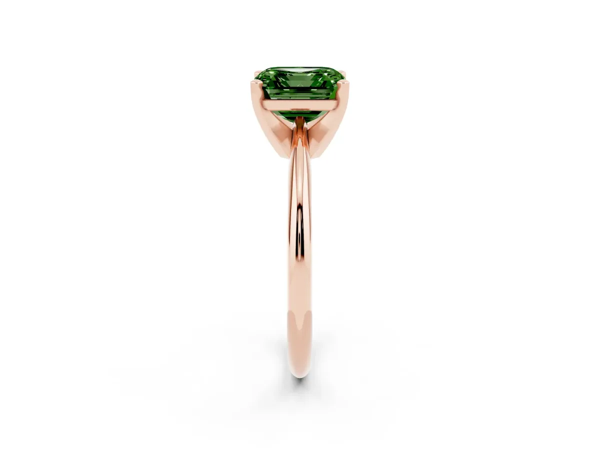Fancy Green Asscher Cut Cut Solitaire Ring with Four-Prong Setting on a Classic Band Rose gold