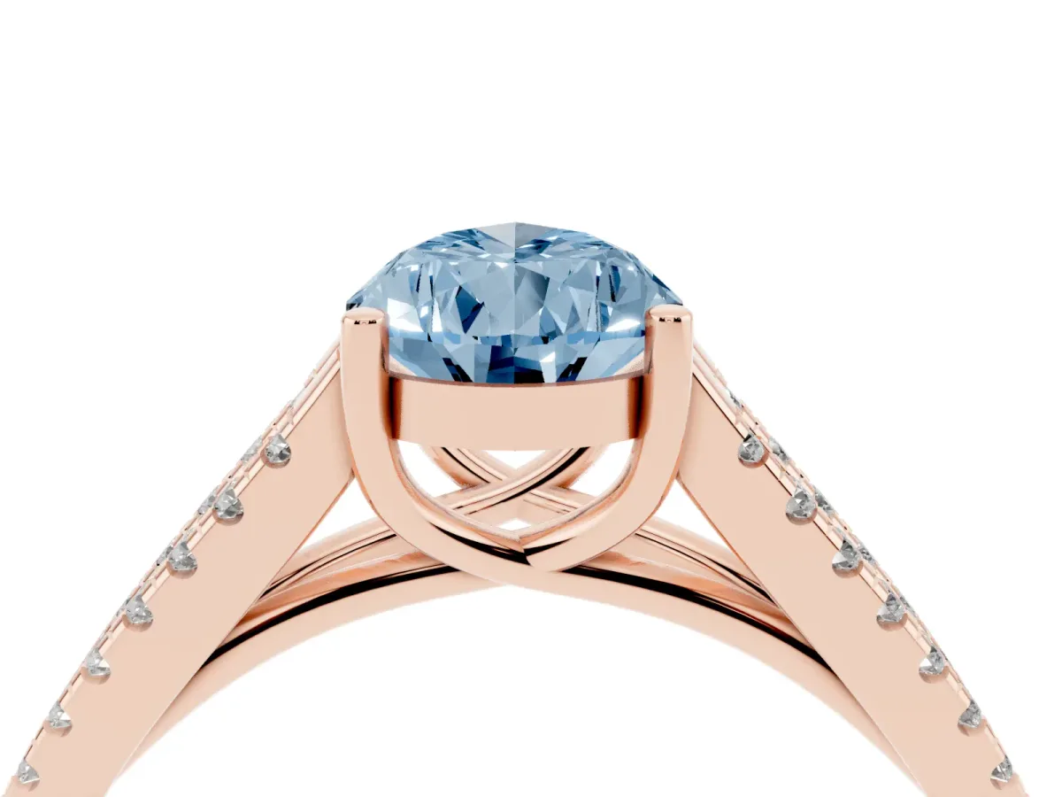 Fancy Blue Pear Cut Diamond Solitaire Engagement Ring with Split Shank Pavé Band Rose gold