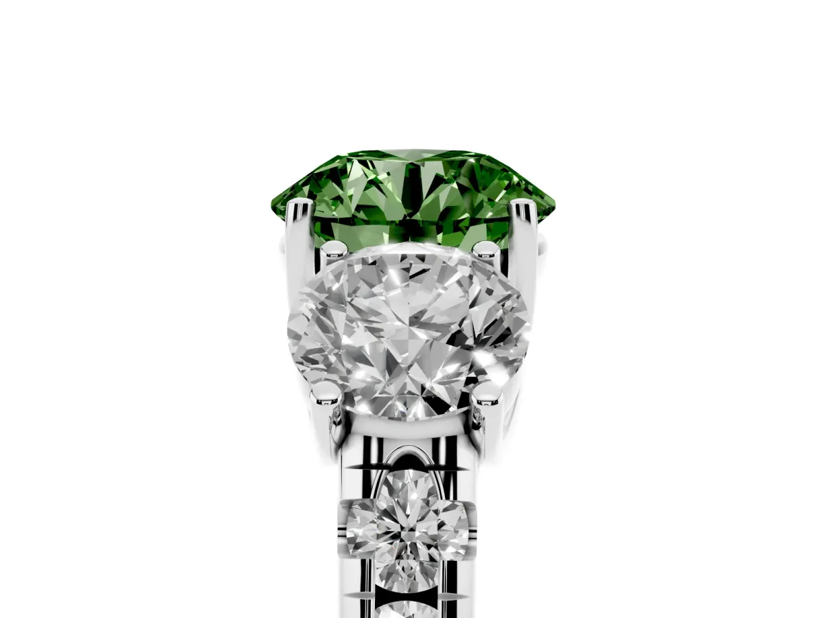Fancy Green Three-Stone Round Cut Diamond Pavé Band with Prong Setting Silver