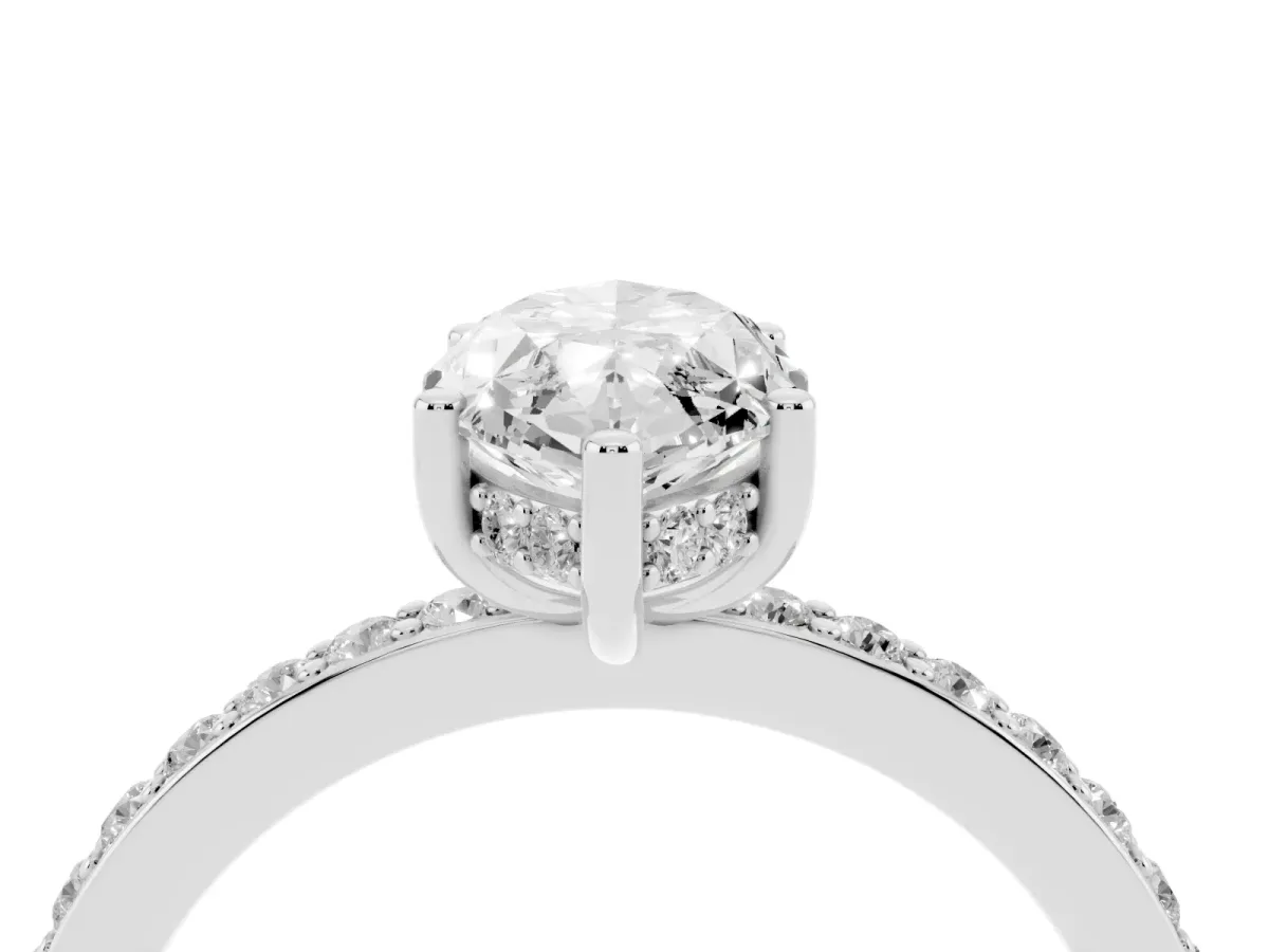 Marquise Cut Cut Diamond Pavé Band Ring with Four-Prong Setting Silver