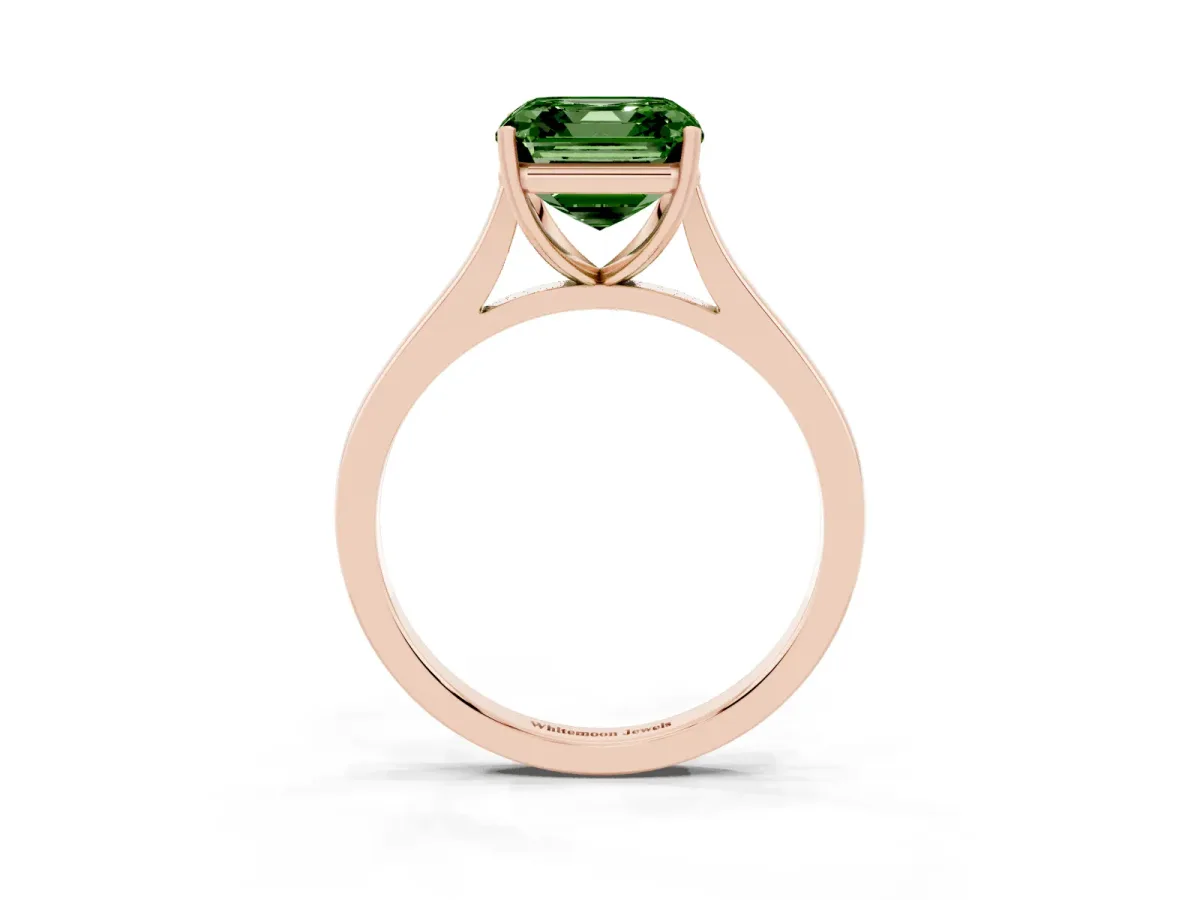 Fancy Green Asscher Cut Solitaire Heart Prong Engagement Ring with Tapered Band Rose gold