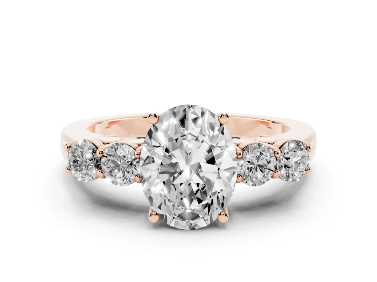 Oval Cut Cut Diamond Five-Stone Prong Set White Gold Ring Rose gold