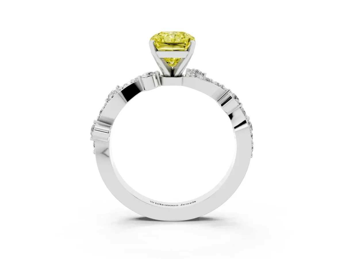 Fancy Yellow Radiant Cut Cut Solitaire Diamond Twisted Band with Pave Setting Silver