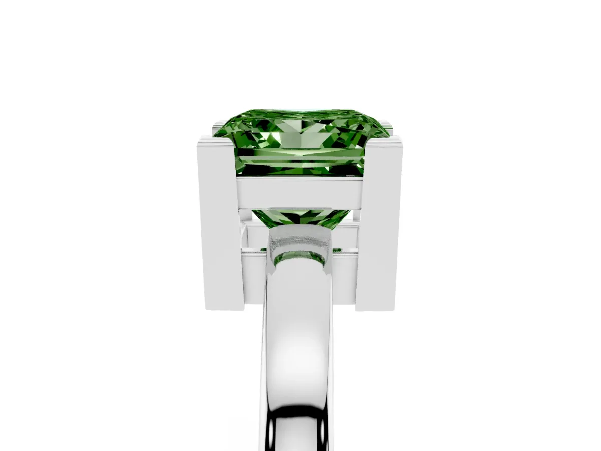 Fancy Green Princess Cut Cut Solitaire Ring with Four-Prong Setting and Classic Band Silver