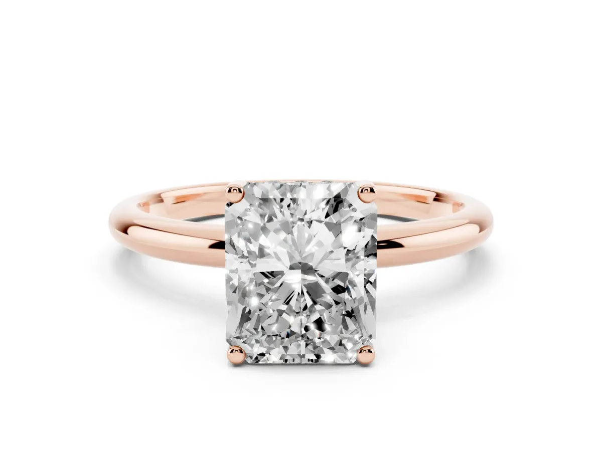 Radiant Cut Cut Solitaire Engagement Ring with Four-Prong Setting and Classic Band Rose gold