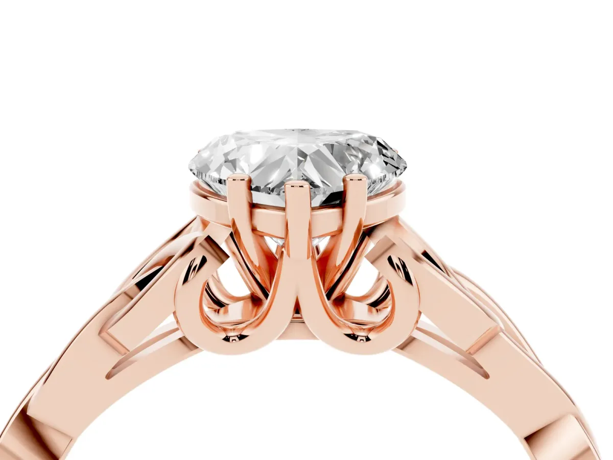 Heart Cut Diamond Solitaire Engagement Ring with Celtic Knot Band and Four-Prong Setting Rose gold