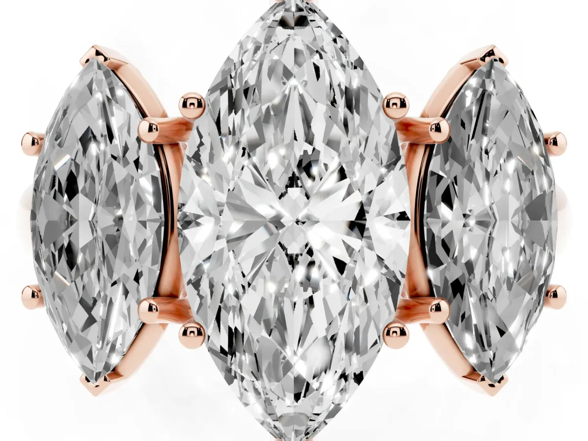 Three-Stone Marquise Cut Diamond Engagement Ring with Prong Setting Rose gold