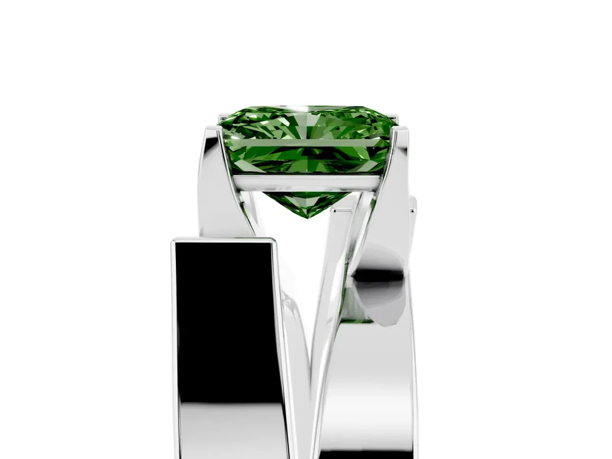 Fancy Green Modern Tension Set Radiant Cut Diamond Solitaire Wide Band Ring Platinum