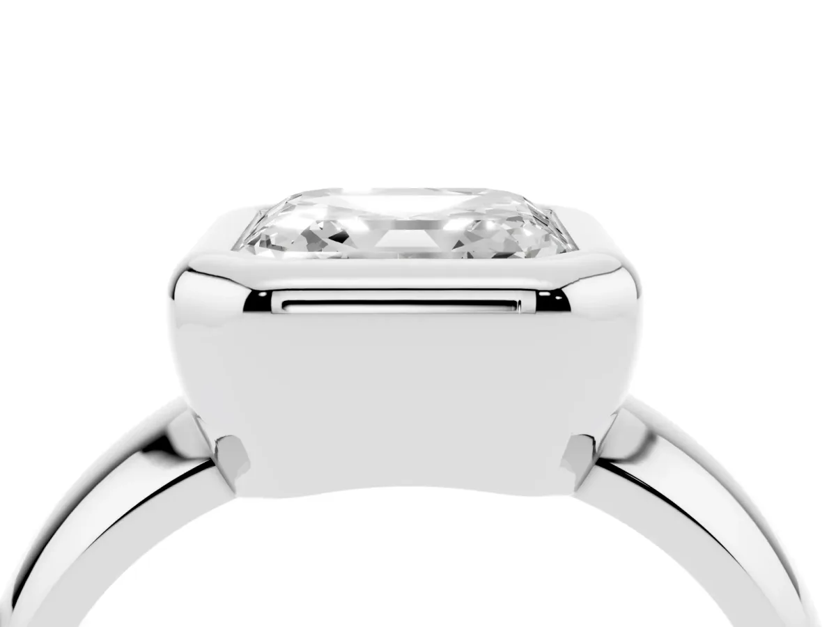 Bezel Set Asscher Cut Solitaire Ring with Wide Band Platinum