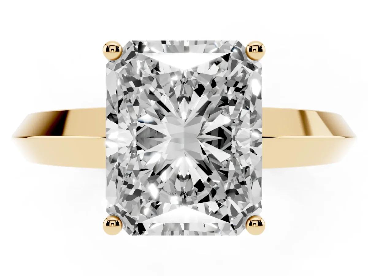 Radiant Cut Cut Solitaire Engagement Ring with Flat Band and Four-Prong Setting Yellow gold