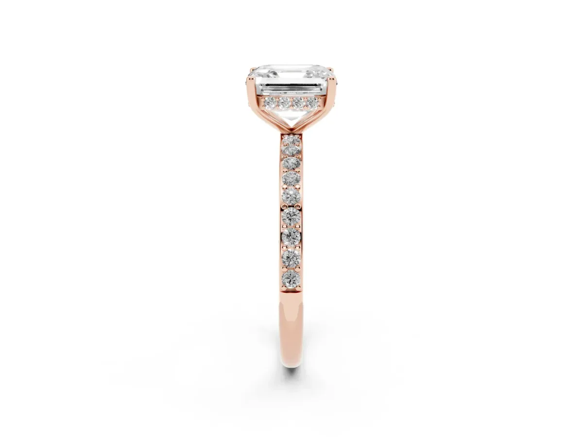 Asscher Cut Cut Diamond Pavé Band Ring with Four-Prong Setting Rose gold